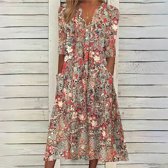 Beige floral midi dress - Hannah