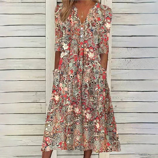 Beige floral midi dress - Hannah