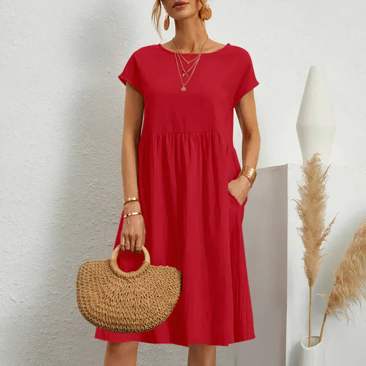 Knee-length summer dress with pockets - Irish