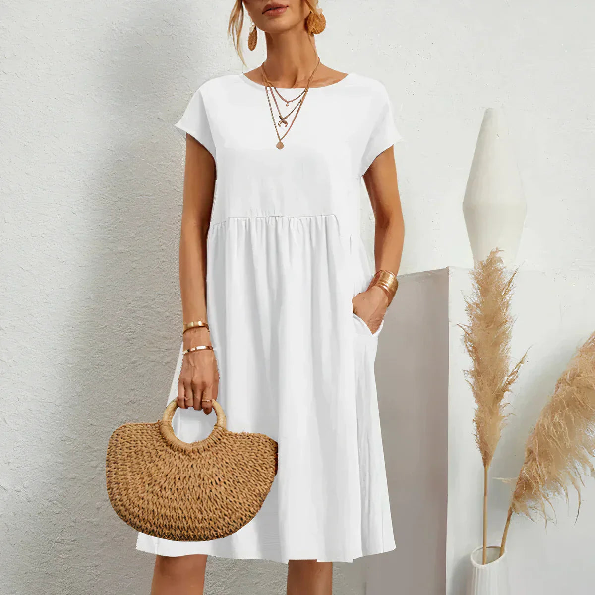 Knee-length summer dress with pockets - Irish