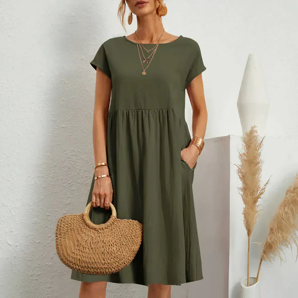 Knee-length summer dress with pockets - Irish