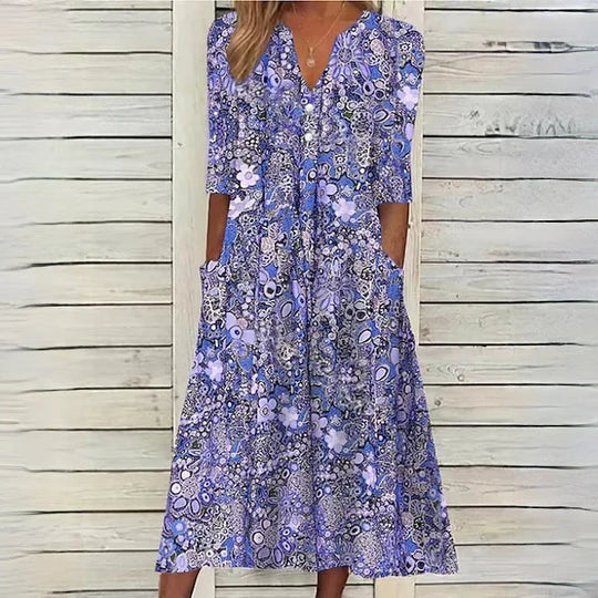 Beige floral midi dress - Hannah