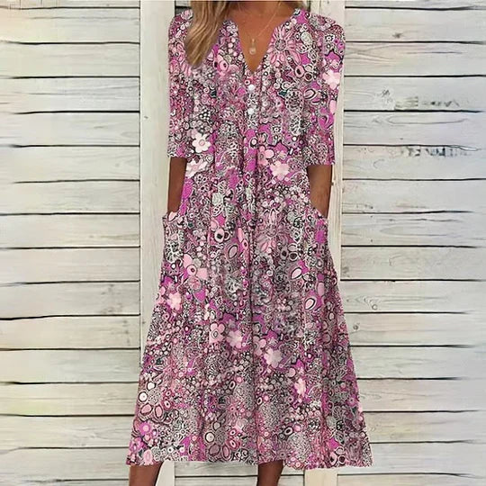 Beige floral midi dress - Hannah