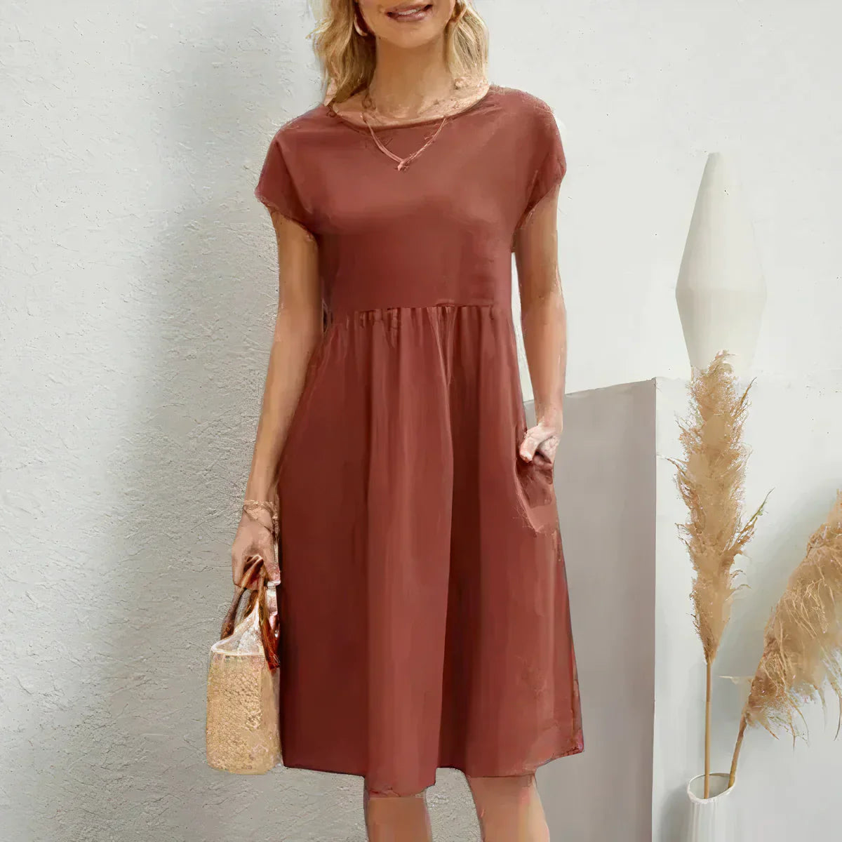 Knee-length summer dress with pockets - Irish