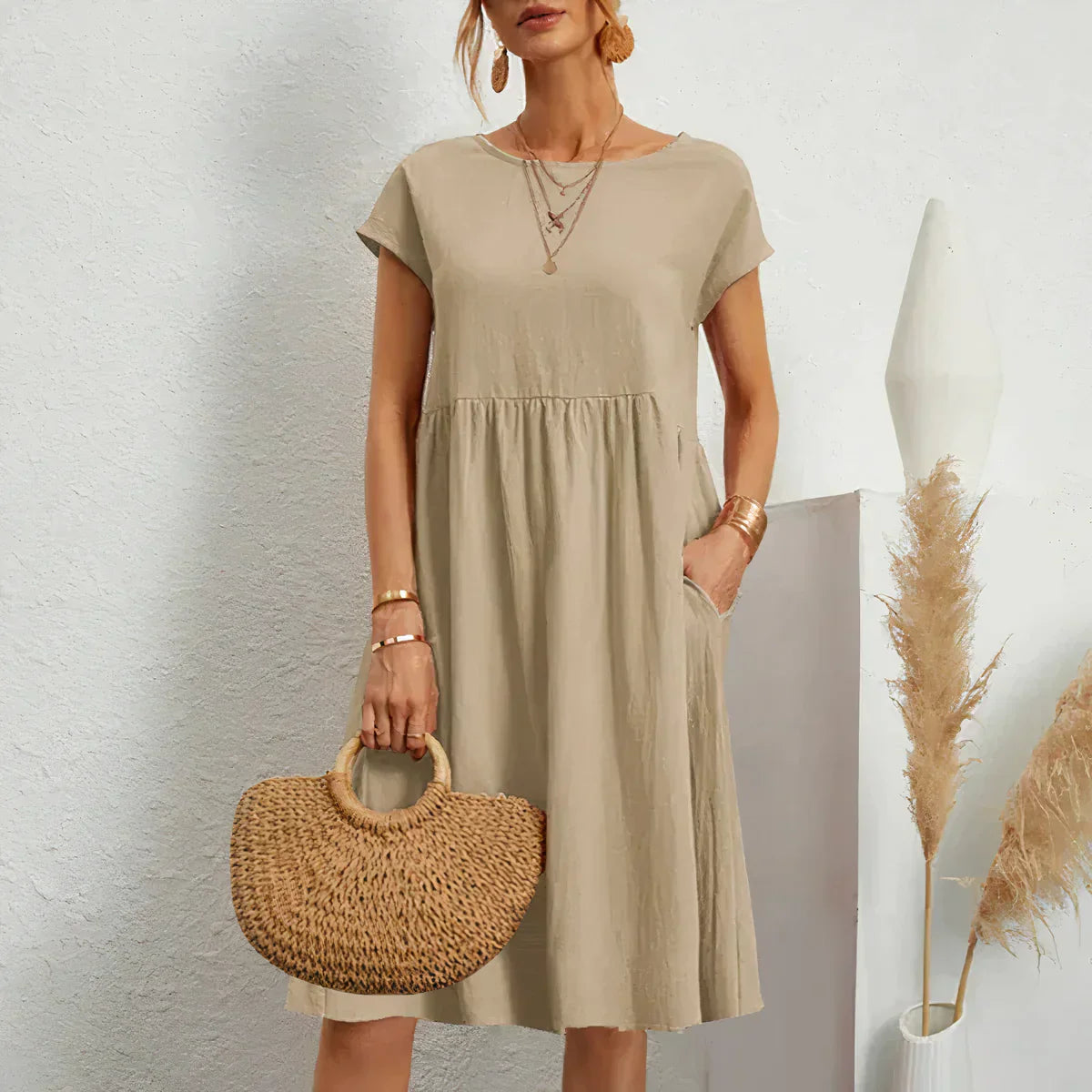 Knee-length summer dress with pockets - Irish