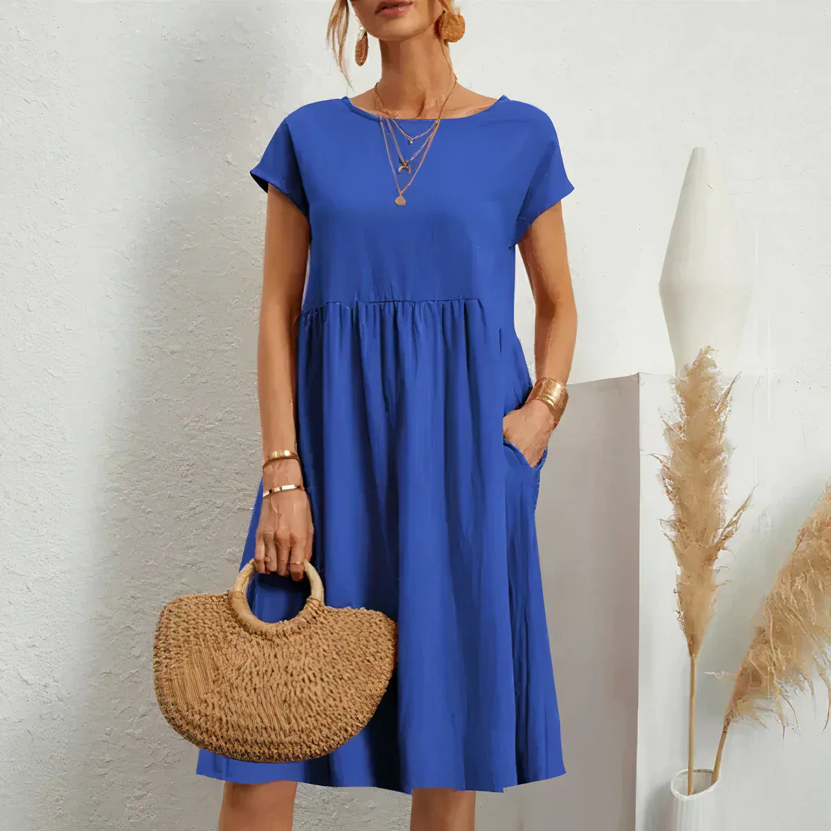 Knee-length summer dress with pockets - Irish