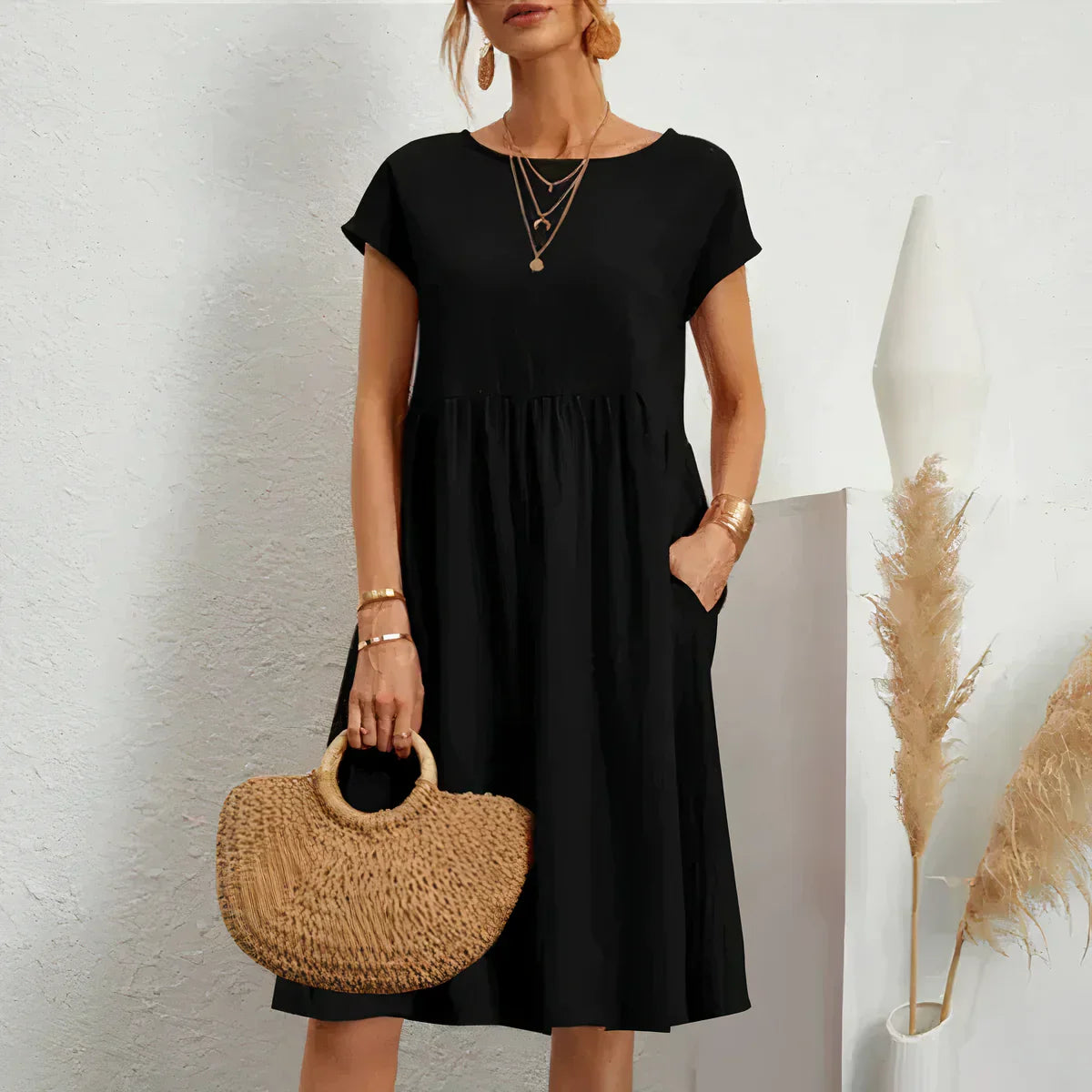 Knee-length summer dress with pockets - Irish
